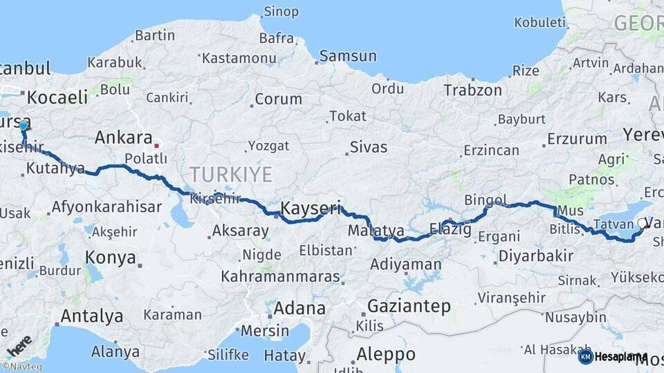 Bilecik Van Arası Kaç Km - Yol Haritası