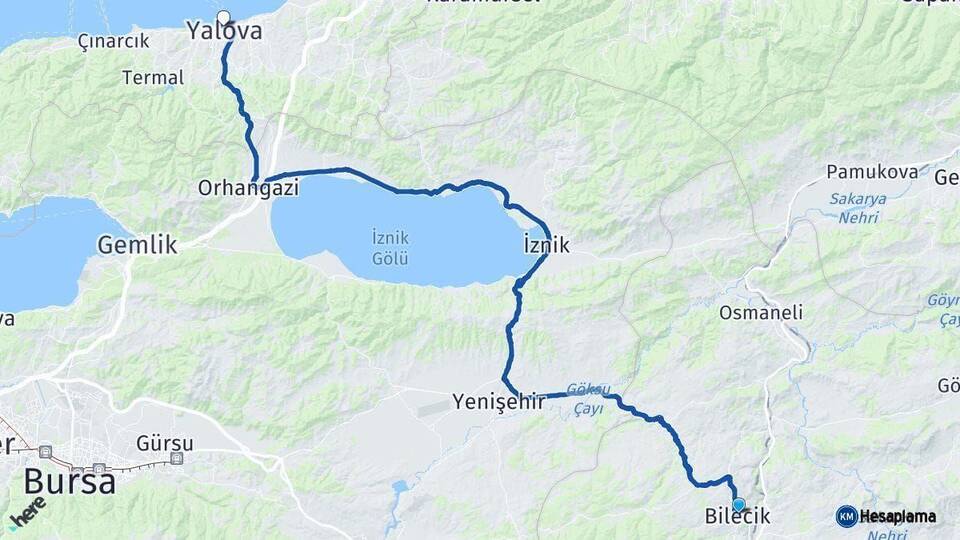 Bilecik Yalova Arası Kaç Km - Yol Haritası