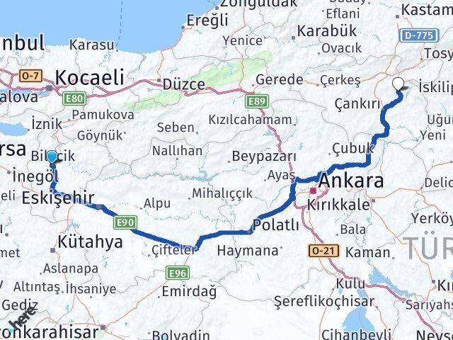 Bilecik Yapraklı Çankırı Arası Kaç Km - Yol Haritası