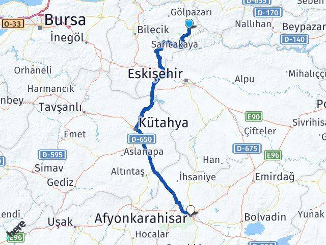 Bilecik Yenipazar Afyonkarahisar Arası Kaç Km - Yol Haritası