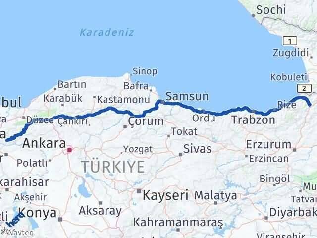 Bilecik Yenipazar Artvin Arası Kaç Km - Yol Haritası