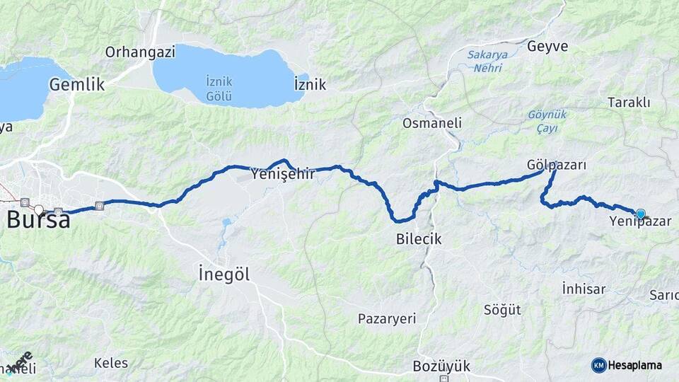Bilecik Yenipazar Bursa Arası Kaç Km - Yol Haritası