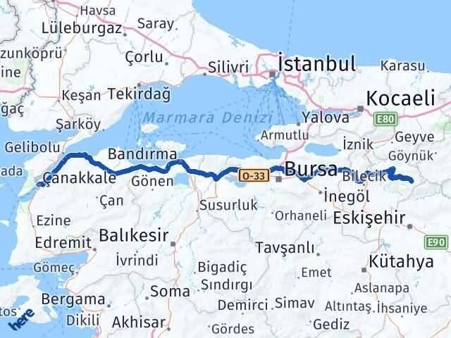 Bilecik Yenipazar Çanakkale Arası Kaç Km - Yol Haritası