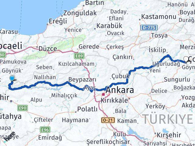 Bilecik Yenipazar Çorum Arası Kaç Km - Yol Haritası