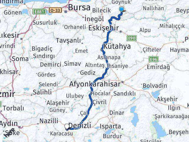 Bilecik Yenipazar Denizli Arası Kaç Km - Yol Haritası