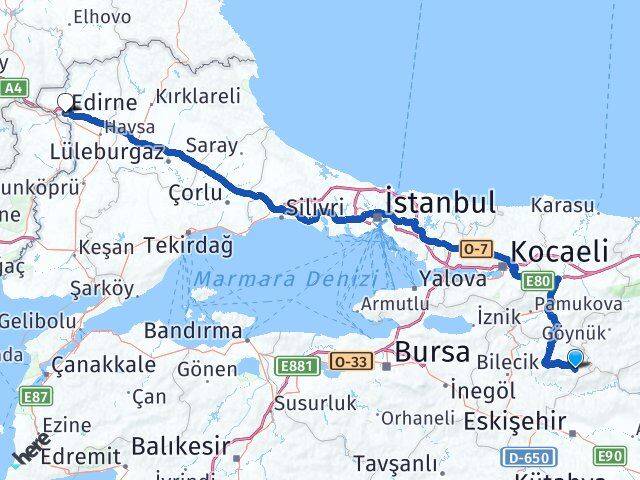 Bilecik Yenipazar Edirne Arası Kaç Km - Yol Haritası