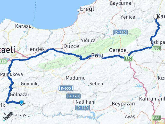 Bilecik Yenipazar Karabük Arası Kaç Km - Yol Haritası