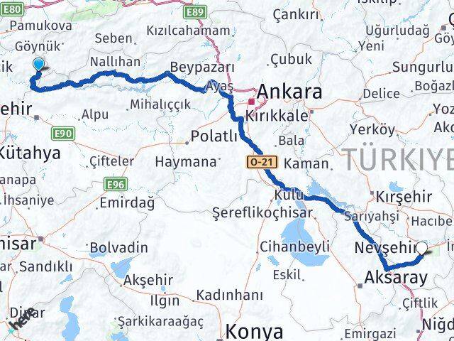 Bilecik Yenipazar Nevşehir Arası Kaç Km - Yol Haritası
