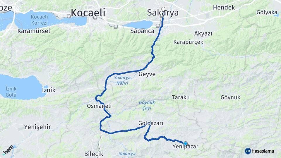 Bilecik Yenipazar Sakarya Arası Kaç Km - Yol Haritası