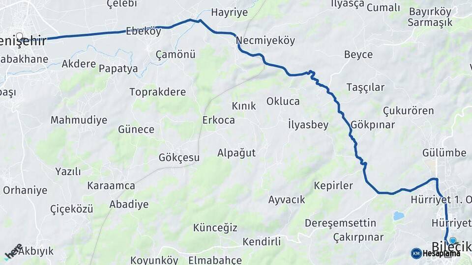 Bilecik Yenişehir Bursa Arası Kaç Km - Yol Haritası