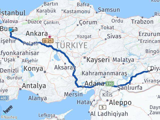 Bilecik Yenişehir Diyarbakır Arası Kaç Km - Yol Haritası
