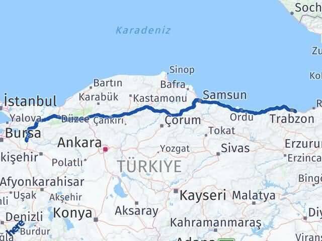 Bilecik Yomra Trabzon Arası Kaç Km - Yol Haritası