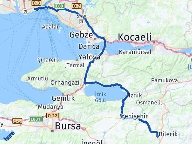 Bilecik Zeytinburnu İstanbul Arası Kaç Km - Yol Haritası