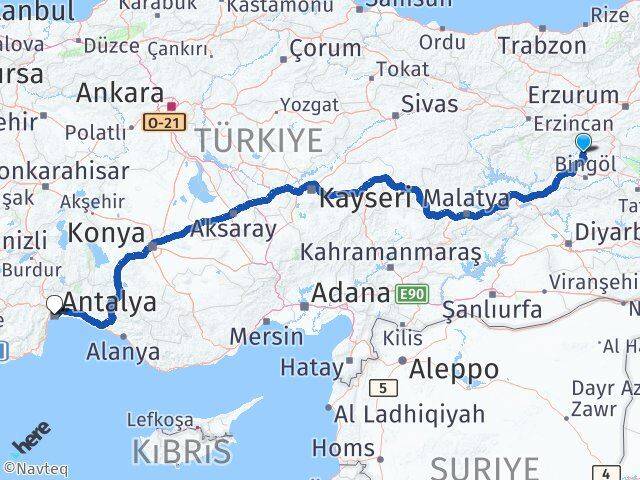 Bingöl Adaklı Antalya Arası Kaç Km - Yol Haritası