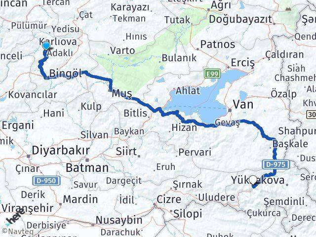 Adaklı Hakkari Arası Kaç Km - Yol Tarifi