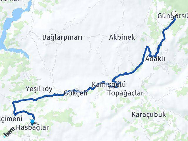 Hasbağlar Güngörsün Arası Kaç Km - Yol Tarifi