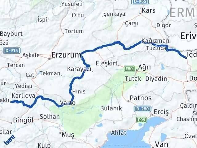 Bingöl Adaklı Iğdır Arası Kaç Km - Yol Haritası