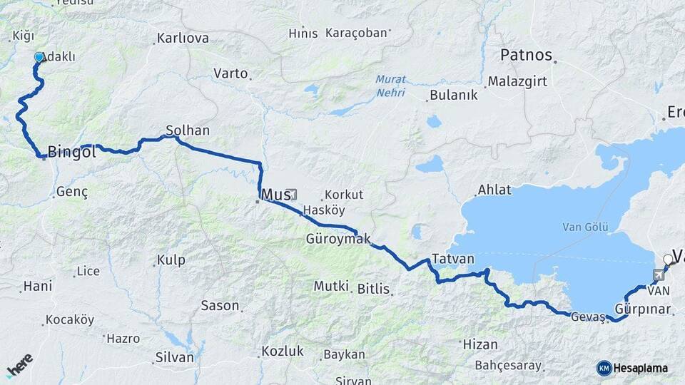 Bingöl Adaklı Van Arası Kaç Km - Yol Haritası