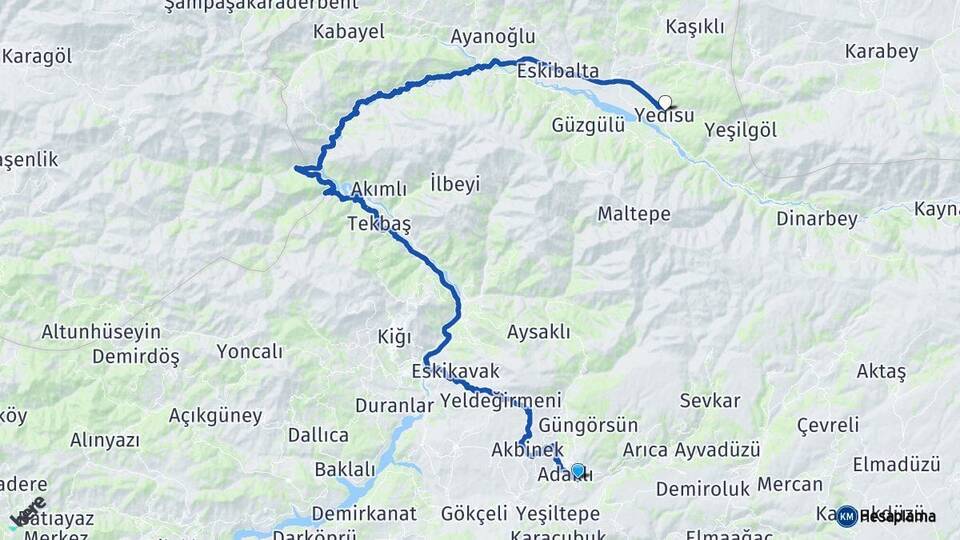 Bingöl Adaklı Yedisu Arası Kaç Km - Yol Haritası