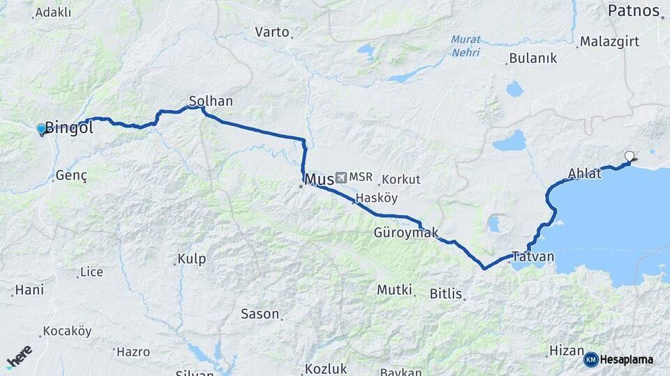 Bingöl Adilcevaz Bitlis Arası Kaç Km - Yol Haritası