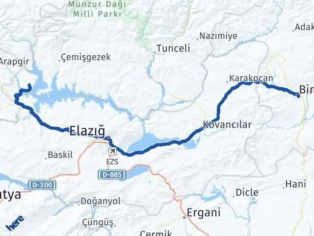 Bingöl Ağın Elazığ Arası Kaç Km - Yol Haritası