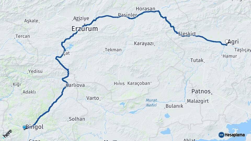 Bingöl Ağrı Arası Kaç Km - Yol Haritası