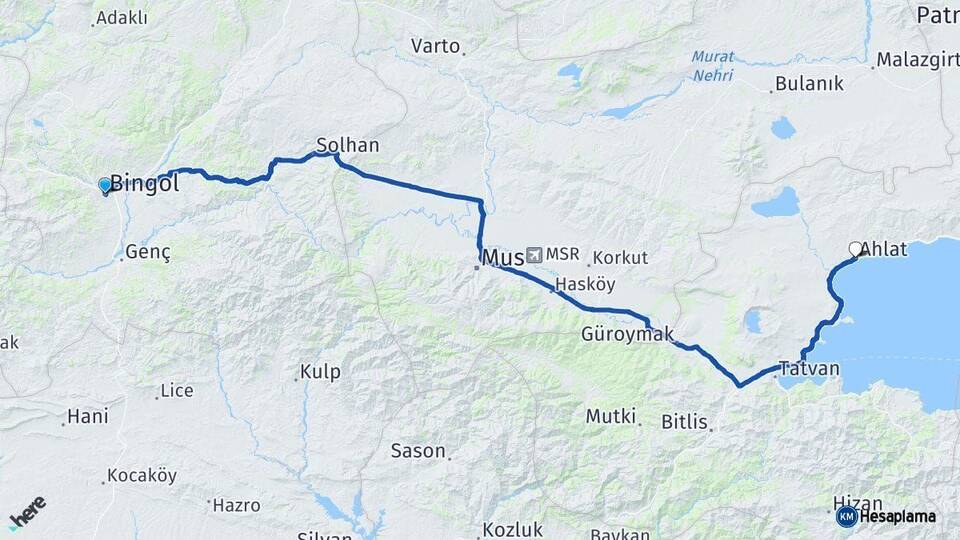 Bingöl Ahlat Bitlis Arası Kaç Km - Yol Haritası