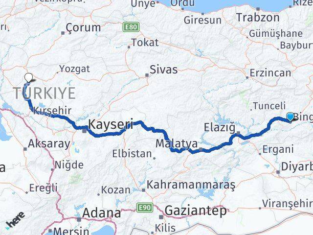 Bingöl Akçakent Kırşehir Arası Kaç Km - Yol Haritası