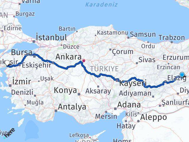 Bingöl Akçay Edremit Balıkesir Arası Kaç Km - Yol Haritası