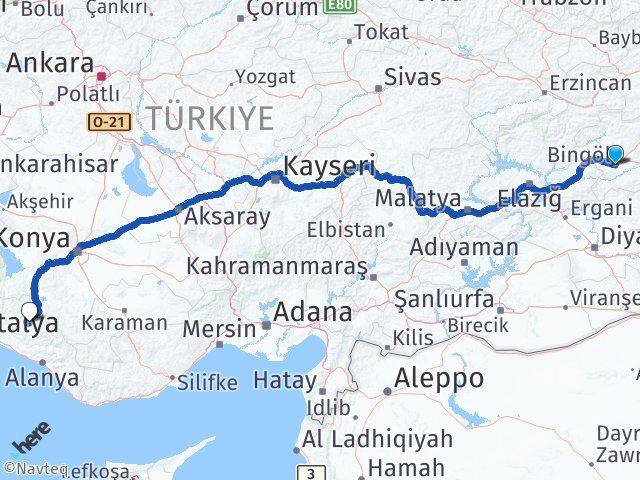 Bingöl Akseki Antalya Arası Kaç Km - Yol Haritası