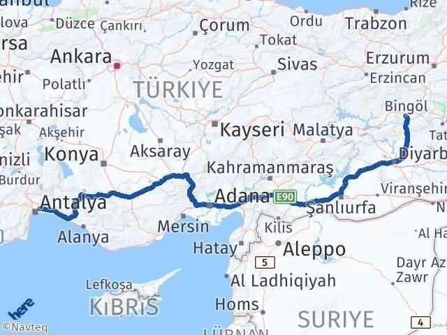 Bingöl Aksu Antalya Arası Kaç Km - Yol Haritası