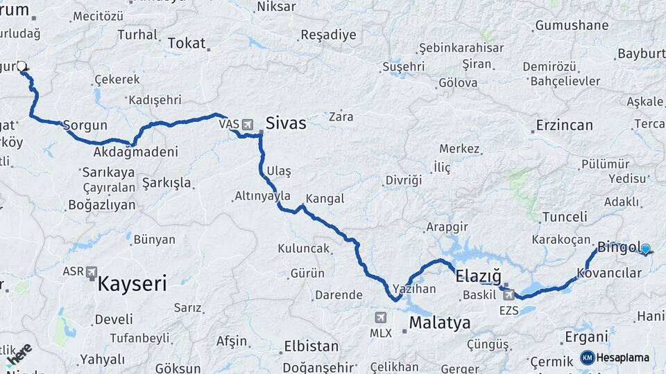 Bingöl Alaca Çorum Arası Kaç Km - Yol Haritası