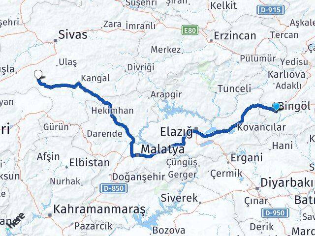Bingöl Altınyayla Sivas Arası Kaç Km - Yol Haritası