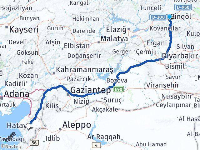 Bingöl Antakya Hatay Arası Kaç Km - Yol Haritası