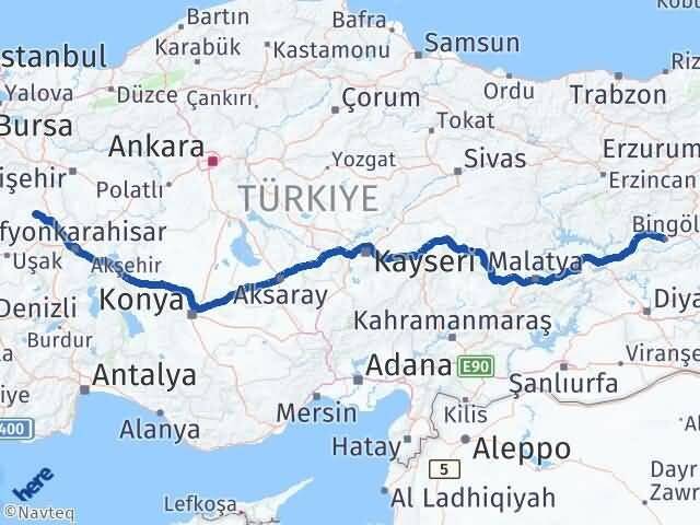 Bingöl Aslanapa Kütahya Arası Kaç Km - Yol Haritası