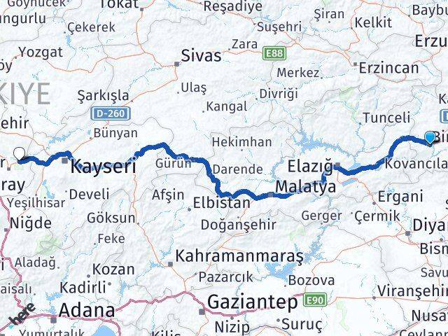 Bingöl Avanos Nevşehir Arası Kaç Km - Yol Haritası