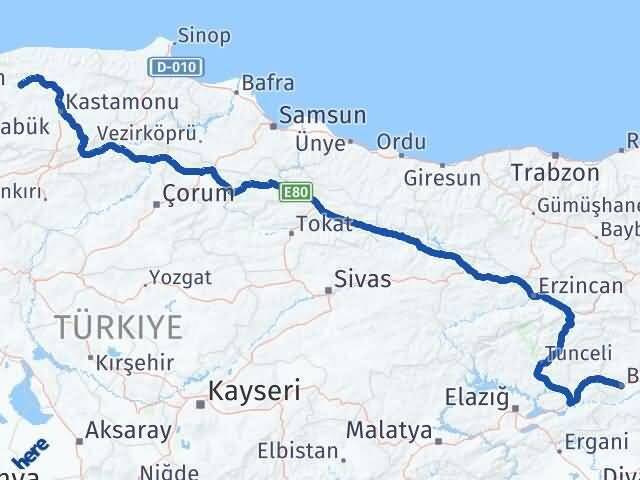 Bingöl Azdavay Kastamonu Arası Kaç Km - Yol Haritası