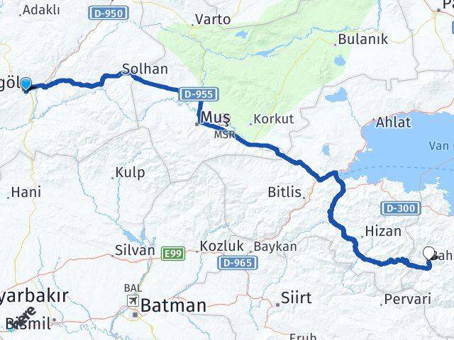 Bingöl Bahçesaray Van Arası Kaç Km - Yol Haritası