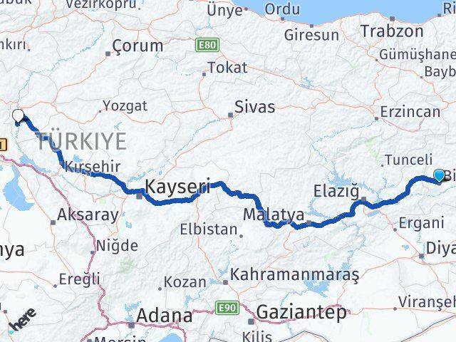 Bingöl Bahşili Kırıkkale Arası Kaç Km - Yol Haritası