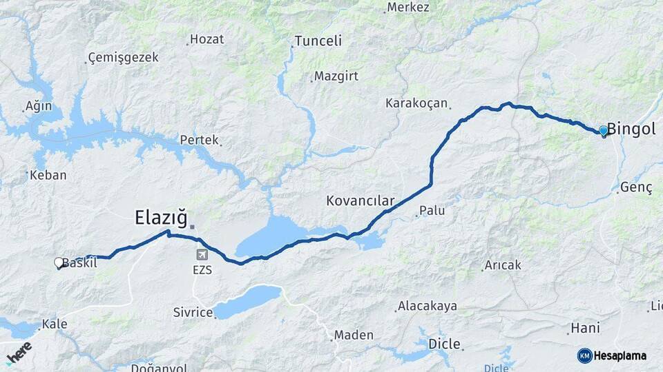 Bingöl Baskil Elazığ Arası Kaç Km - Yol Haritası