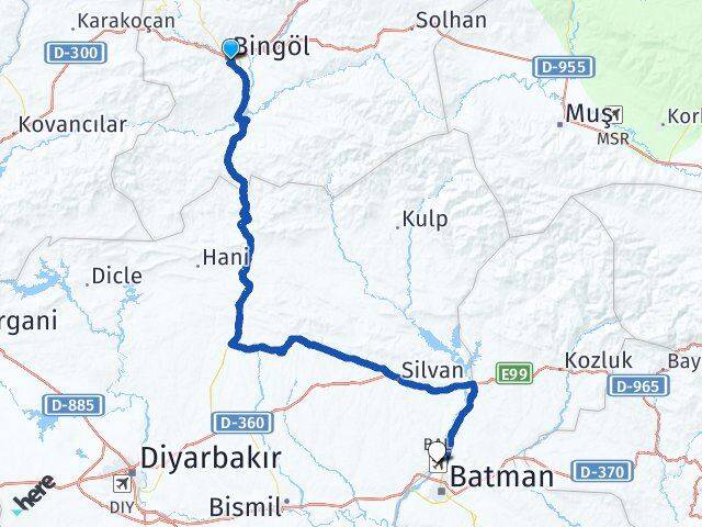 Bingöl Batman Havalimanı Arası Kaç Km - Yol Haritası