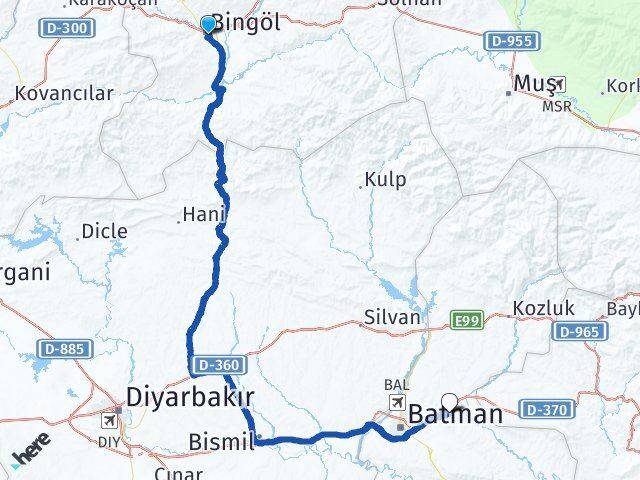Bingöl Beşiri Batman Arası Kaç Km - Yol Haritası