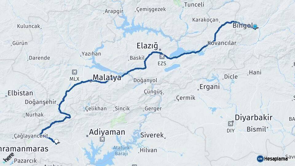 Bingöl Besni Adıyaman Arası Kaç Km - Yol Haritası