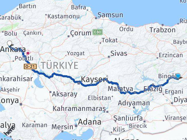 Bingöl Beypazarı Ankara Arası Kaç Km - Yol Haritası