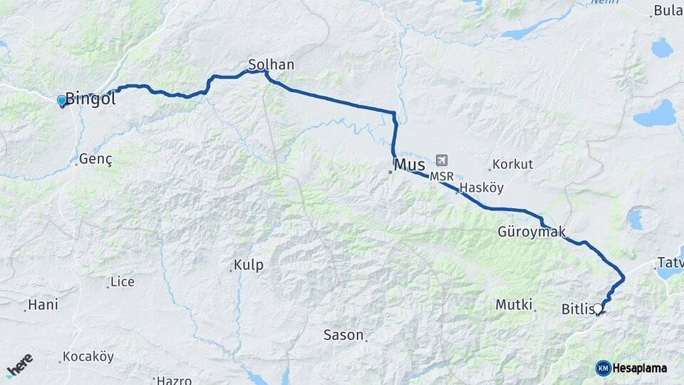 Bingöl Bitlis Arası Kaç Km - Yol Haritası