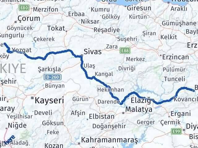 Bingöl Boğazkale Çorum Arası Kaç Km - Yol Haritası