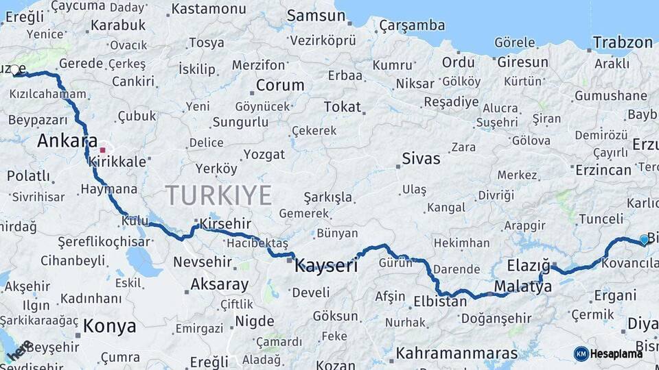 Bingöl Bolu Arası Kaç Km - Yol Haritası
