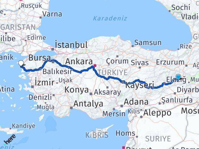 Bingöl Bozcaada Çanakkale Arası Kaç Km - Yol Haritası