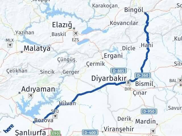Bingöl Bozova Şanlıurfa Arası Kaç Km - Yol Haritası