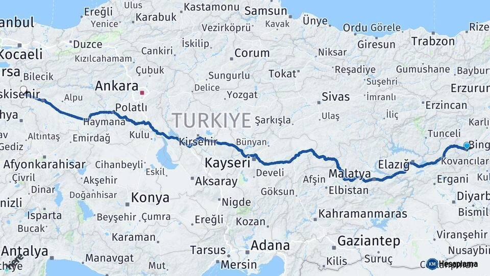 Bingöl Bozüyük Bilecik Arası Kaç Km - Yol Haritası